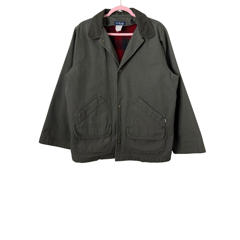 Vintage LL Bean Kids Removable Sherpa Lined Barn Coat Canvas Jacket Green XL